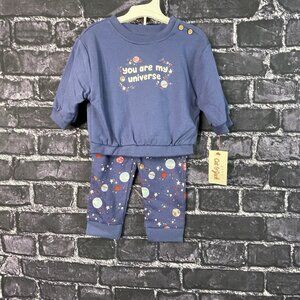 Cat & Jack 6-9 Month Girls "You Are My Universe" Space Planets Top & Pant Set